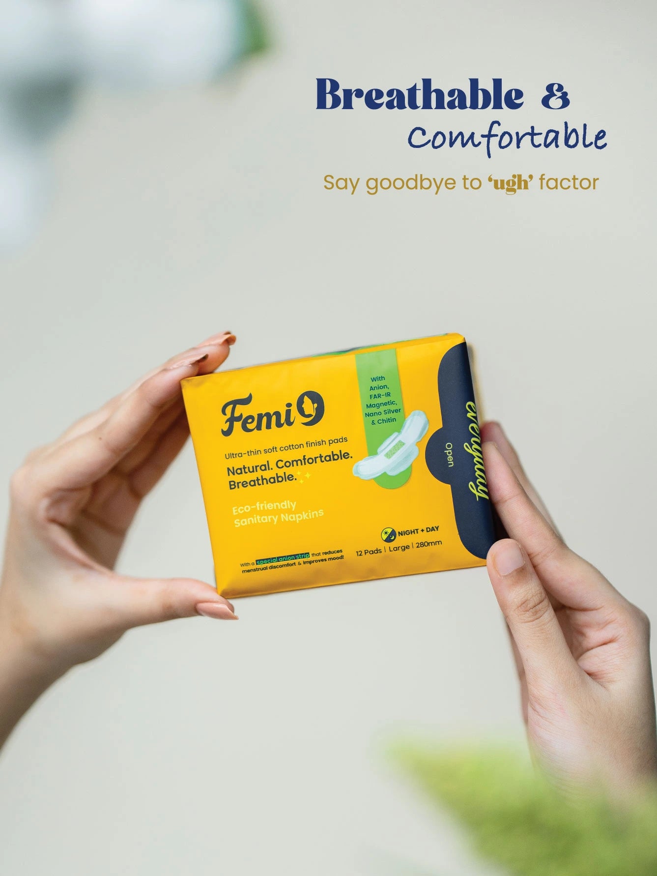 Femi9 Anion Sanitary Napkins | 280mm | Large 12 Pads | Cotton pads