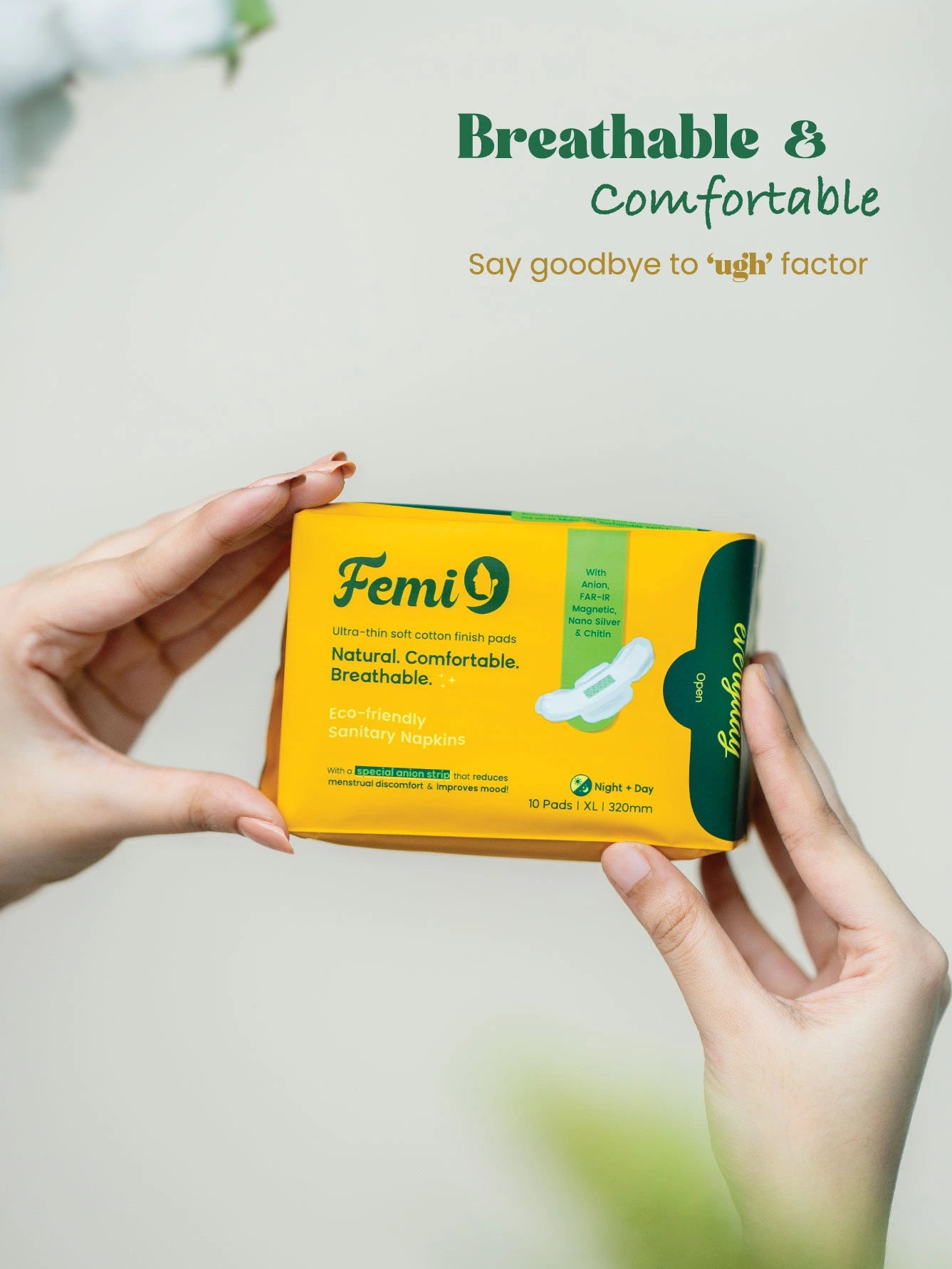 Femi9 Anion Sanitary Napkins | 320mm | XL-10 Pads | Cotton pads
