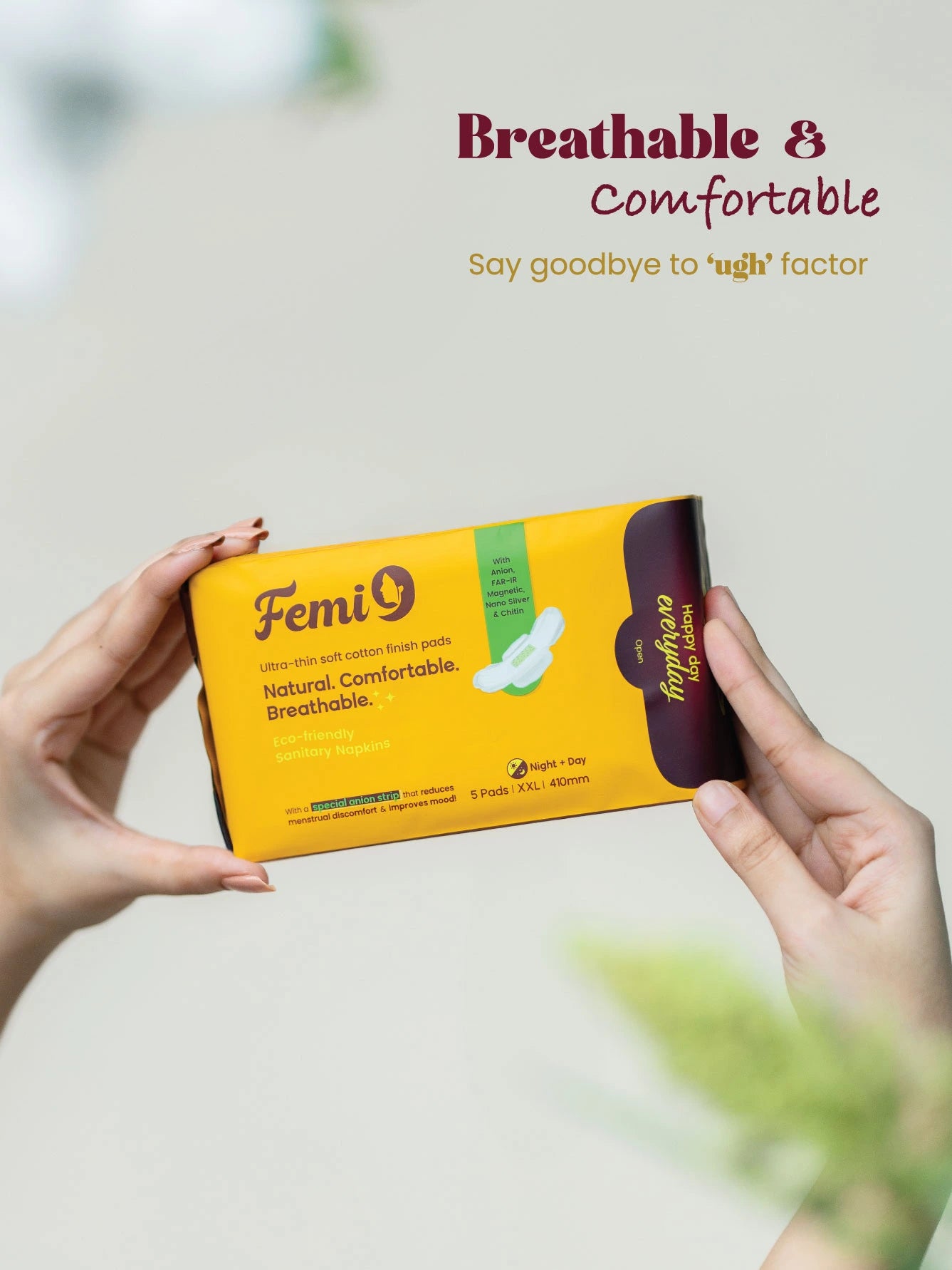 Femi9 Anion Sanitary Napkins | 410mm | XXL-5 Pads | Cotton pads