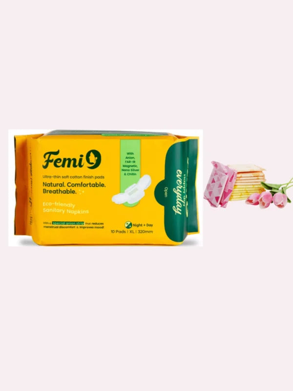 Femi9 Anion Sanitary Napkins | 320mm | XL-10 Pads | Cotton pads